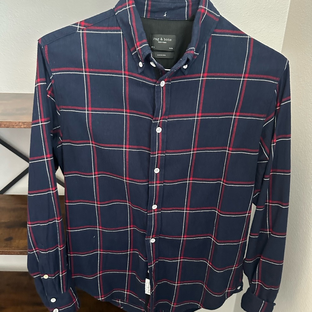 Rag & Bone Men's Navy Plaid Shirt Sz M